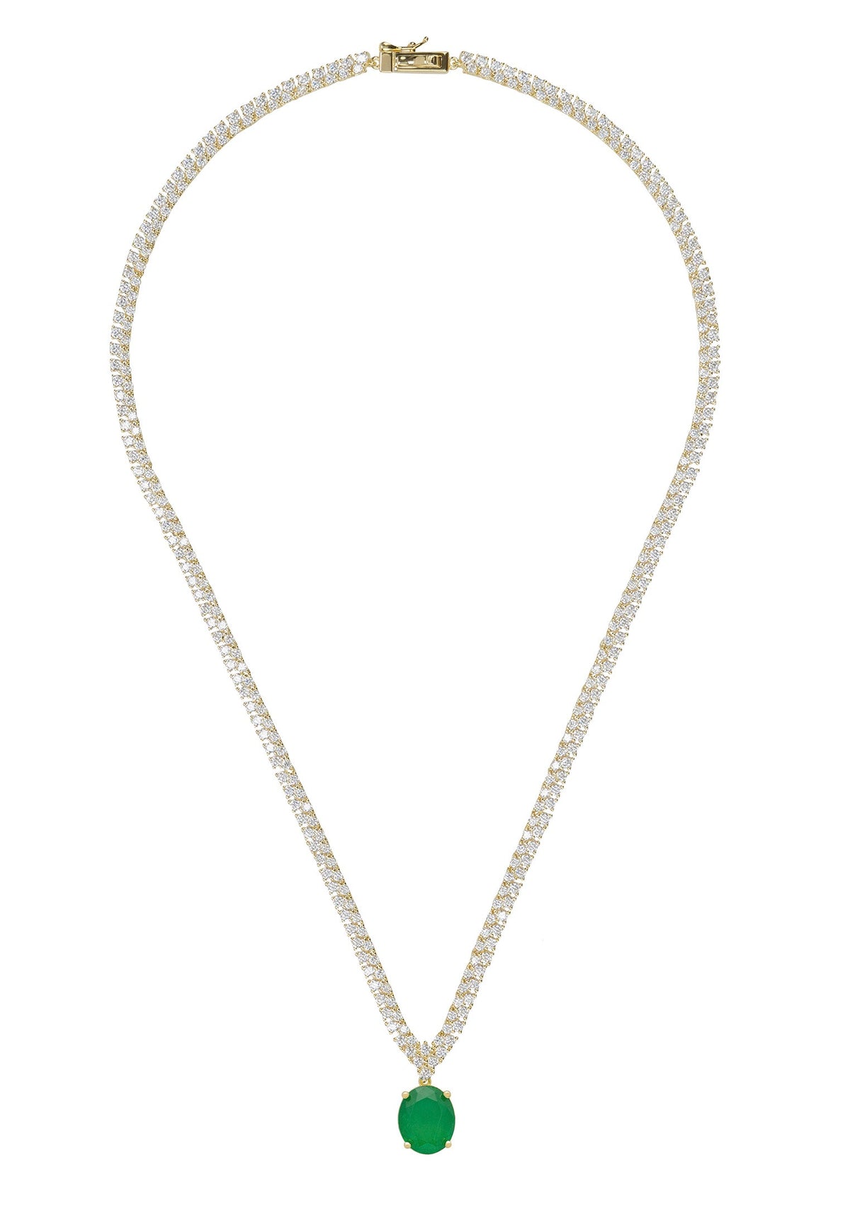 Garbo Oval Gemstone Tennis Necklace Emerald Gold