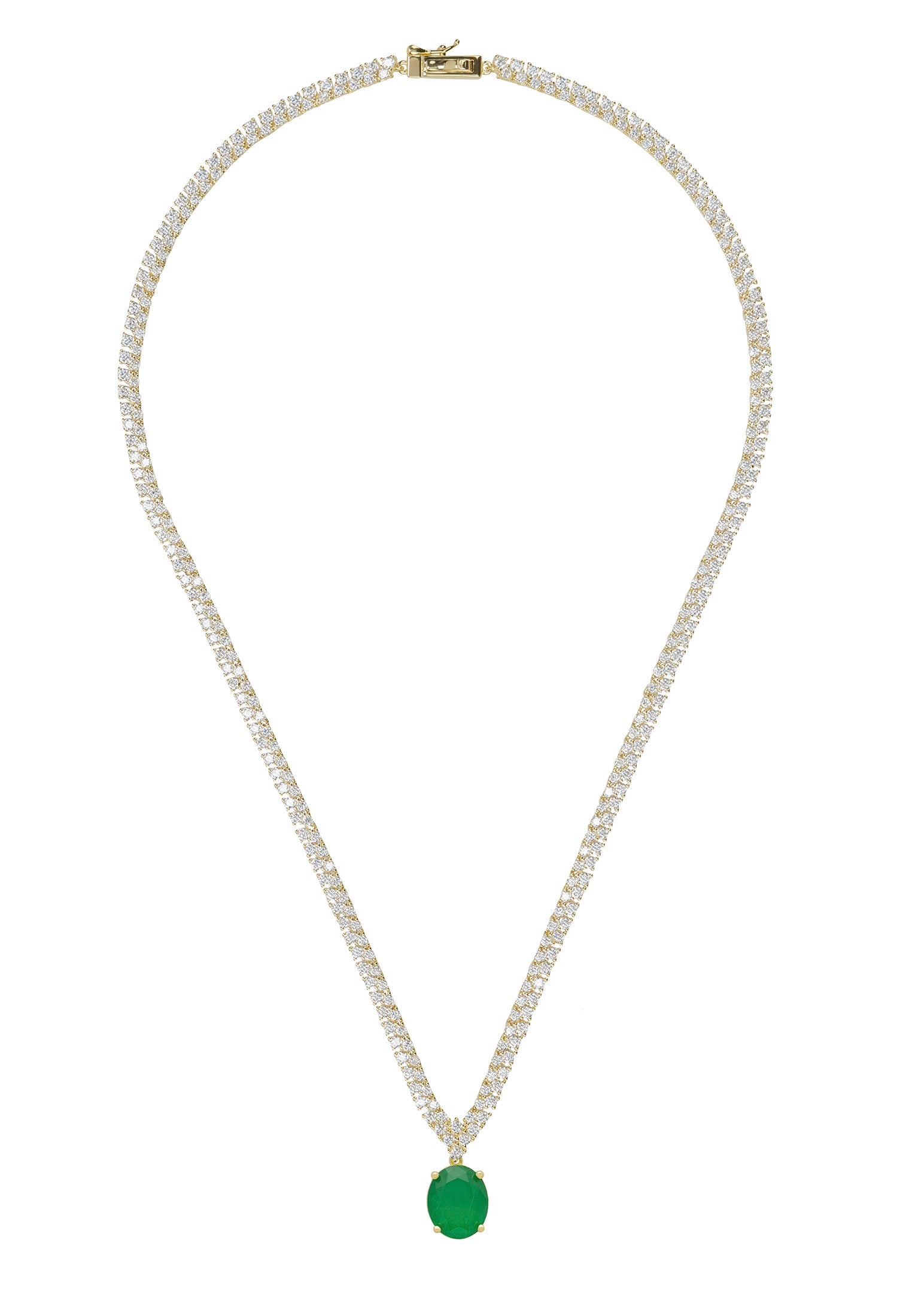 Garbo Oval Gemstone Tennis Necklace Emerald Gold