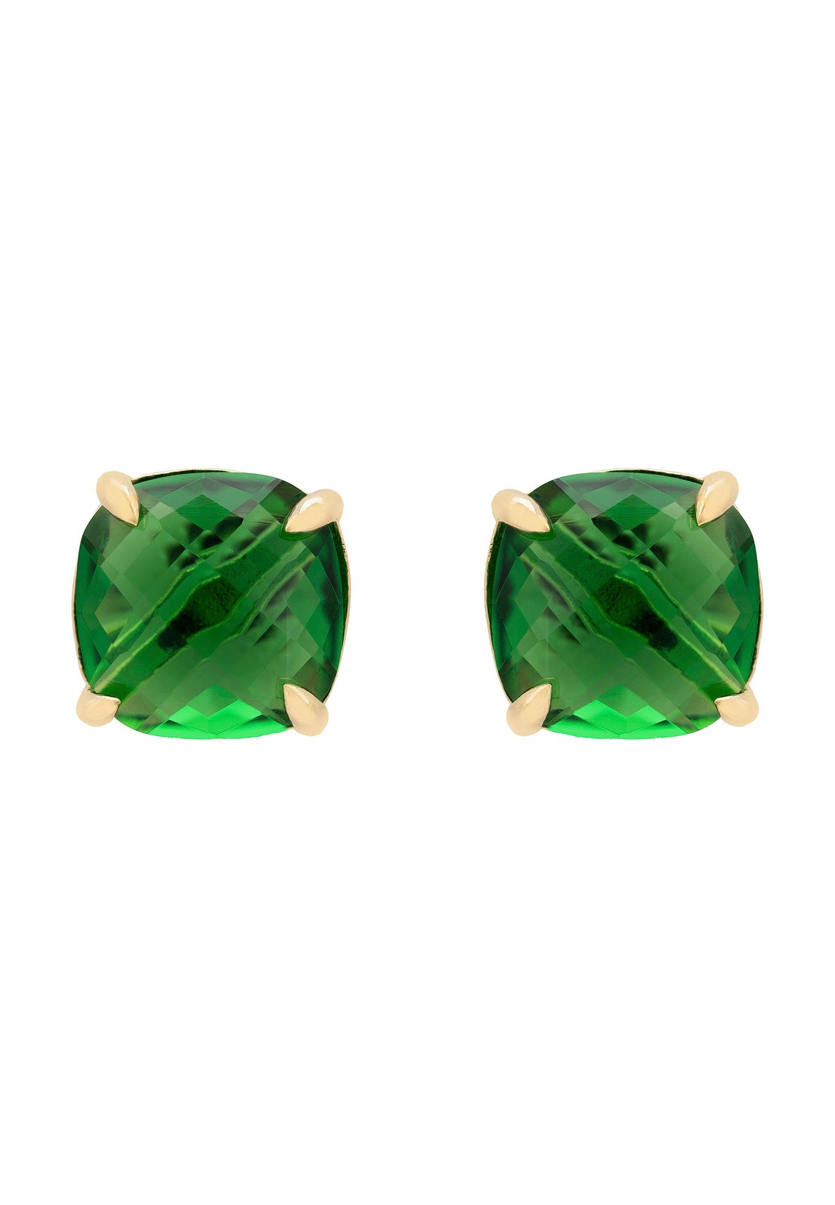 Empress Gemstone Stud Earrings Gold Emerald