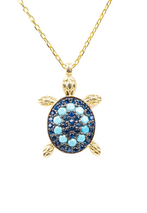 Turquoise Turtle Pendant Necklace Gold