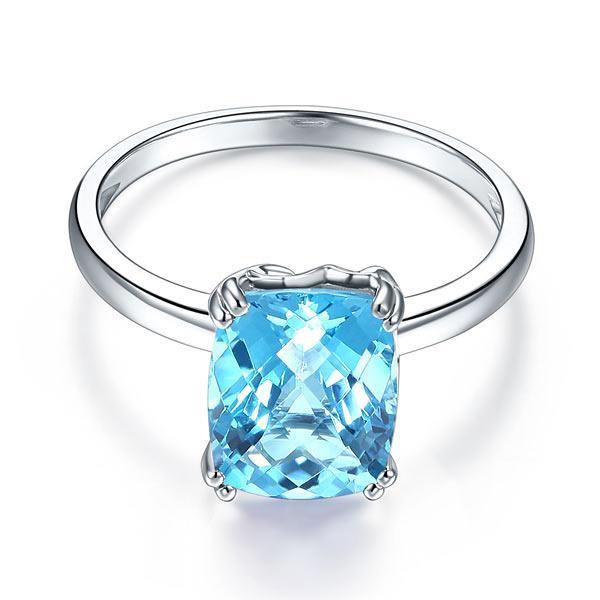 14K White Gold Wedding Promise Anniversary Engagement Ring Swiss Blue Topaz MKR7093