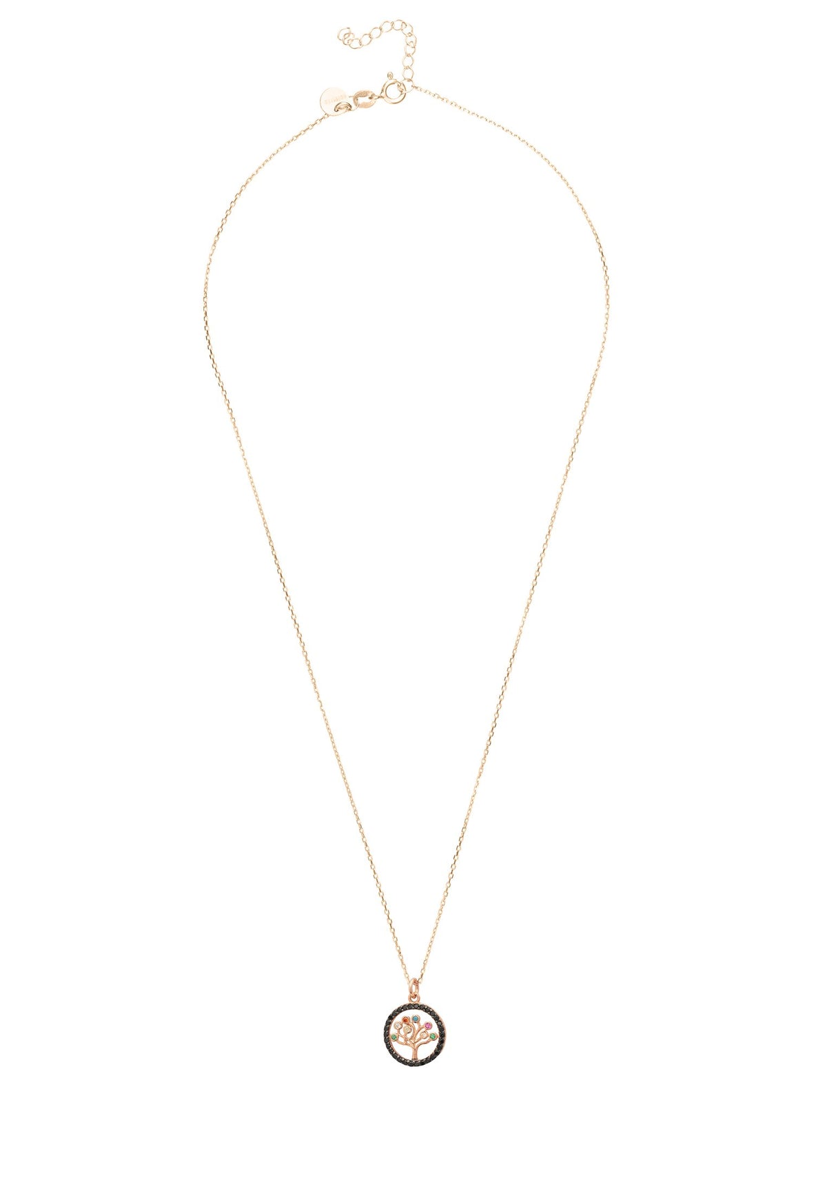 Tree of Life Chakra Pendant Necklace Black Rosegold