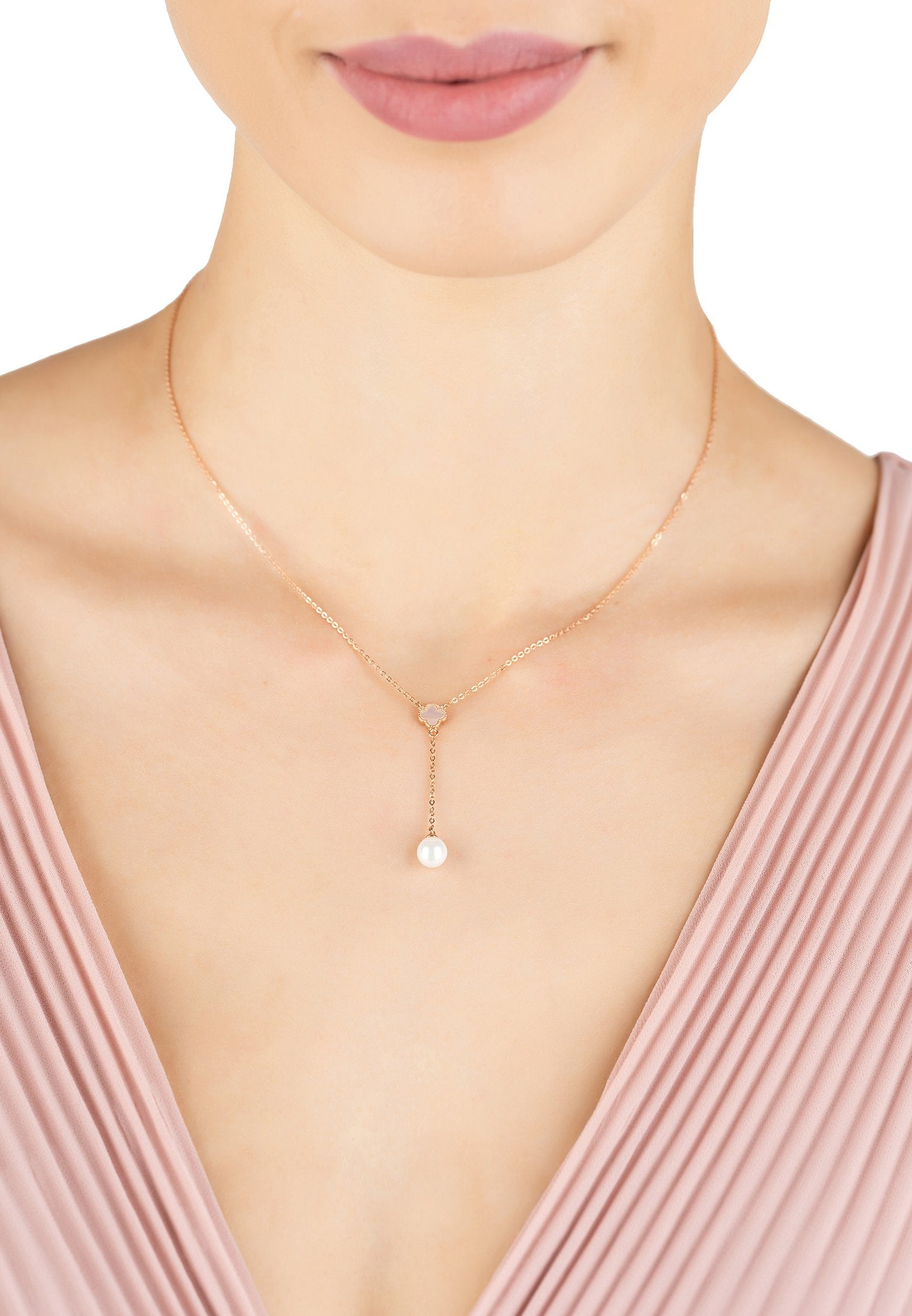 Lucky Clover Pearl Choker Necklace Rosegold