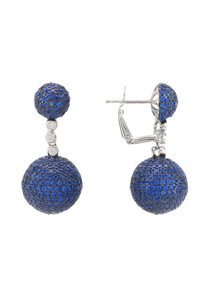 Monaco Sphere Drop Earrings Silver Sapphire Blue CZ