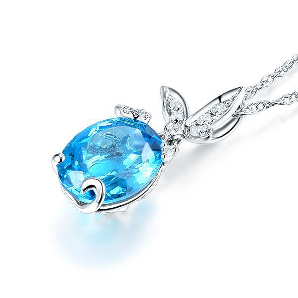 14K White Gold Swiss Blue Topaz Butterfly Pendant MKN7001SB