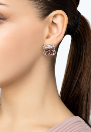 Open Clover Flower Earrings Silver Pink Morganite