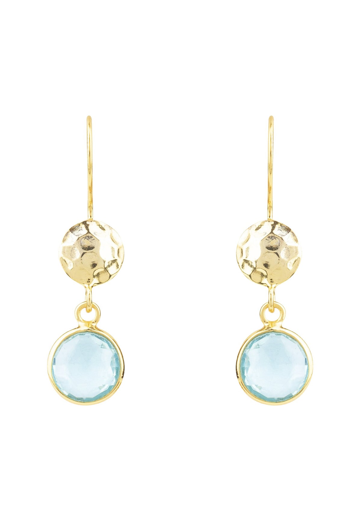 Circle & Hammer Earring Gold Blue Topaz