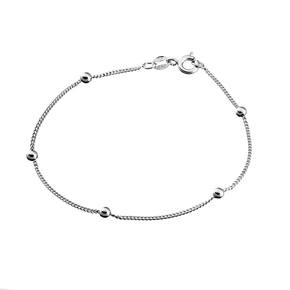 Sterling Silver Station Bead Fine Curb Bracelet BR331