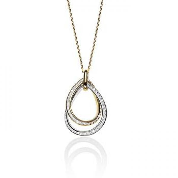 9CT Yg/Wg Double Pear Shaped CZ Pendant w/Necklace CH12695