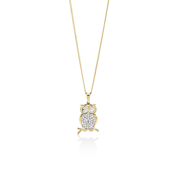 9K Yellow Gold CZ Owl Pendant CH15958