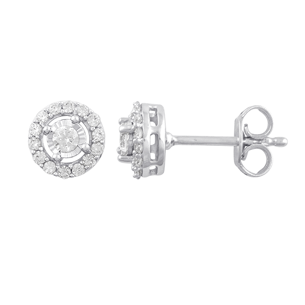 9CT White Gold 0.25ct Diamond Halo Earrings CH13950