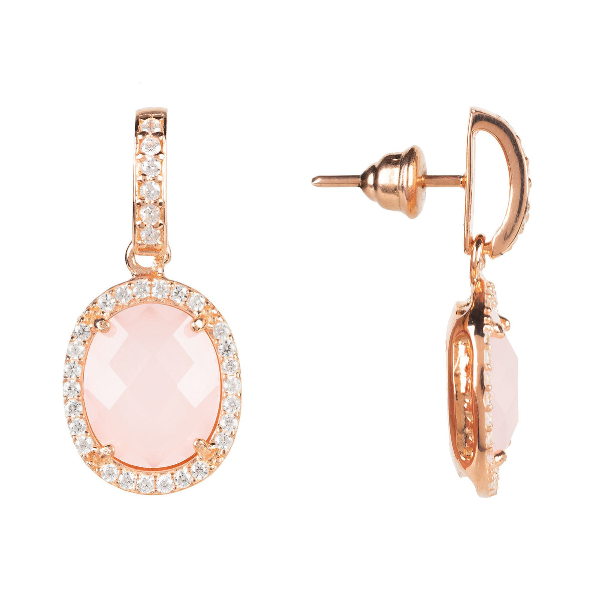 Beatrice Oval Gemstone Drop Earring Rose Gold Rose Quartz
