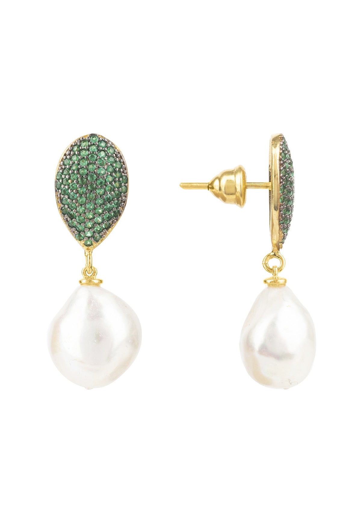 Baroque Pearl Classic Drop Earrings Emerald Green