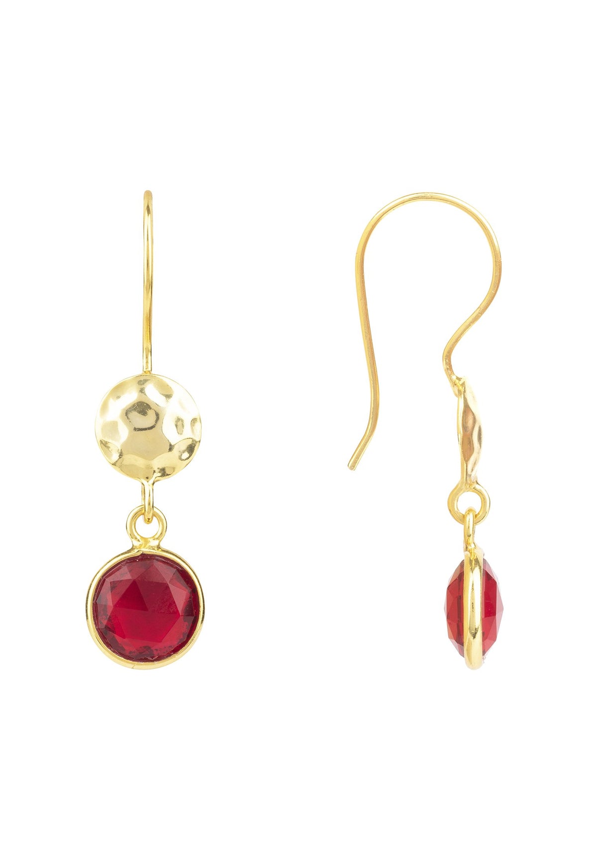 Circle &amp; Hammer Earring Gold Garnet