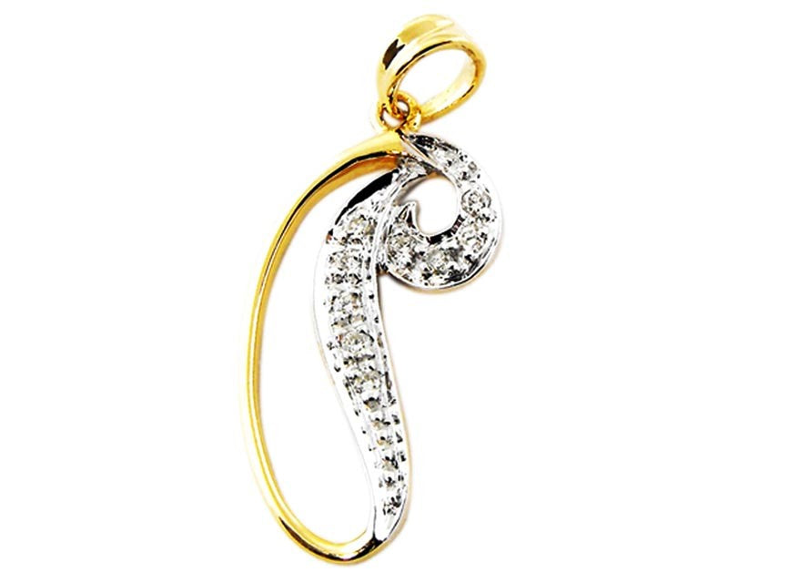 9KY Gold Diamond Script Letter 'P' Pendant