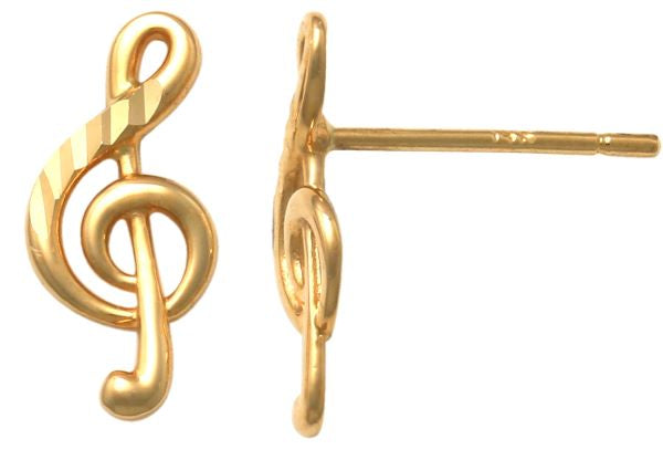 9CT Yellow Gold Treble Clef Earrings 12x5mm