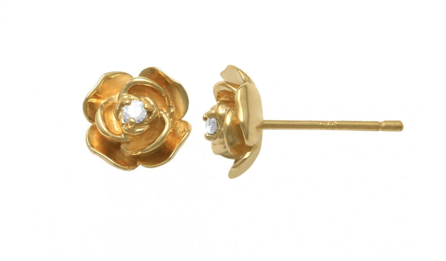 9CT Yellow Gold CZ Rose Stud Earrings 7mm