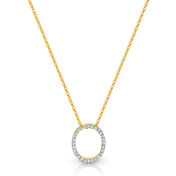 9K W/Y/R Gold Open Pval Pave Set Diamond Pendant