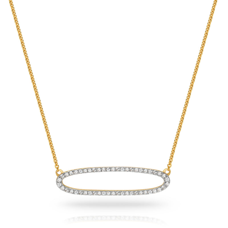 9K Gold Diamond Open Oval Pendant Necklace