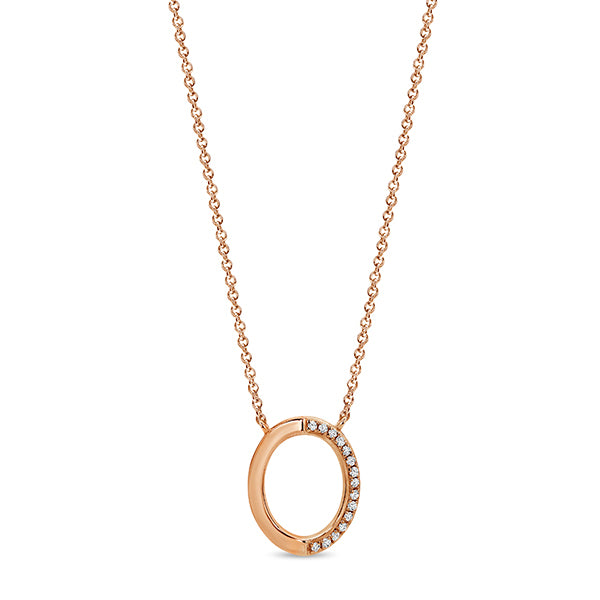 9K Pave Set Diamond Open Oval Pendant Necklace