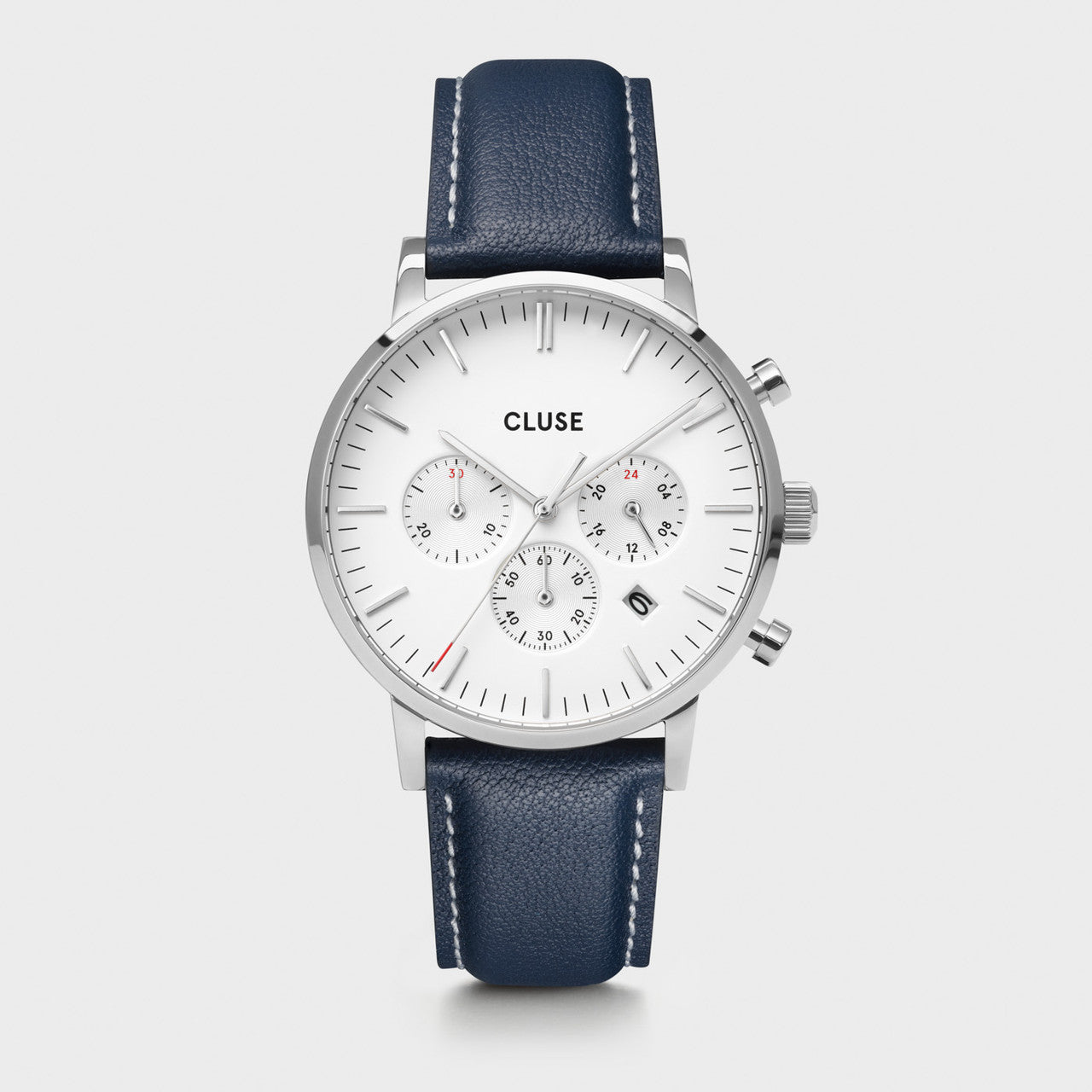 CLUSE Gift Set Aravis Chrono Silver/ Blue Leather and Silver Mesh Strap CG21004