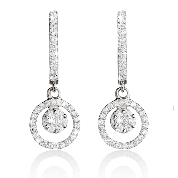 Silver with rhodium double circle CZ set huggies CH11265