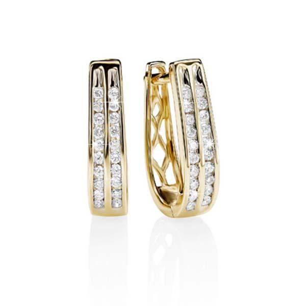 9ct YG 0.25ct Double Row Channel Set Diamond Oval Huggies CH14145