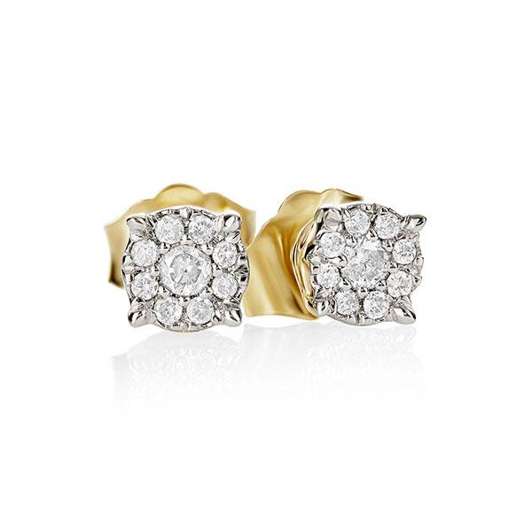 9K Yelow Gold 0.10cts Diamond Cluster Earrings CH14475