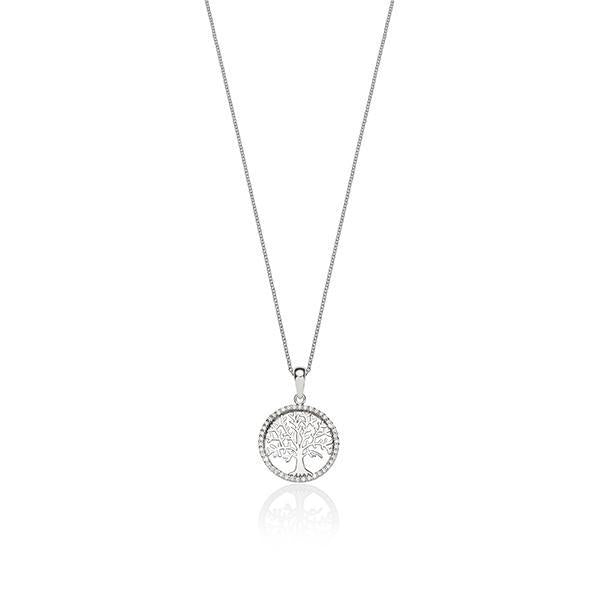 Sterling Silver Cut Out Life of Tree CZ Necklace