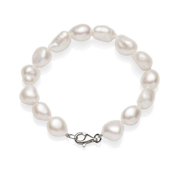 11-12mm baroque rice pearl sterling silver bracelet