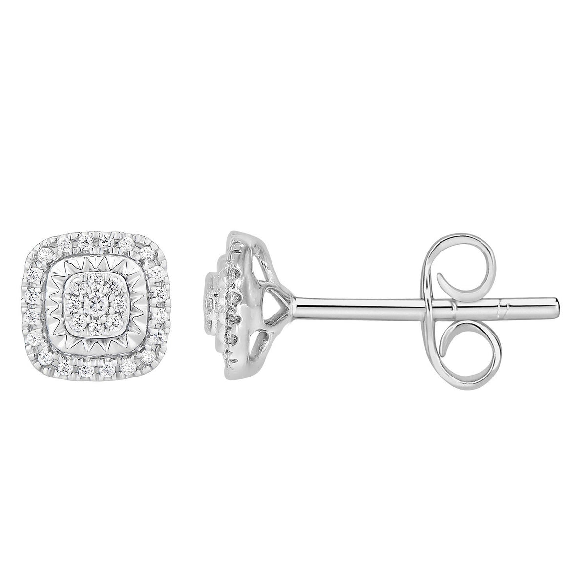 9ct WG diamond 0.25ct cluster cushion shape earrings