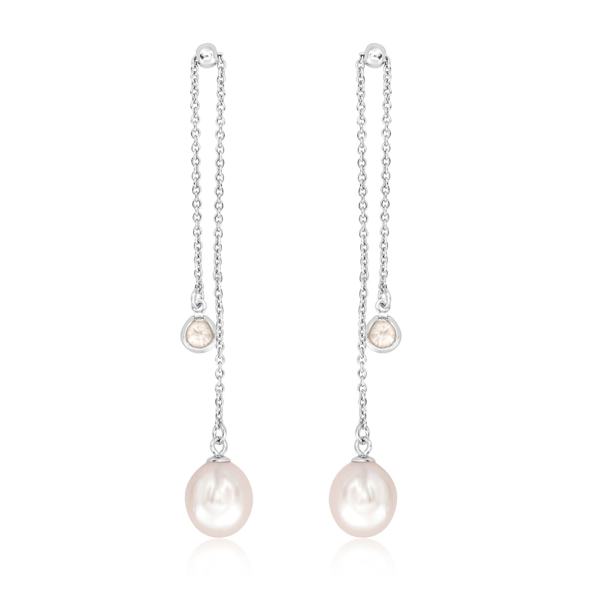 Sterling Silver earrings with 8-8.5MM Oval Pearl &amp; CZ