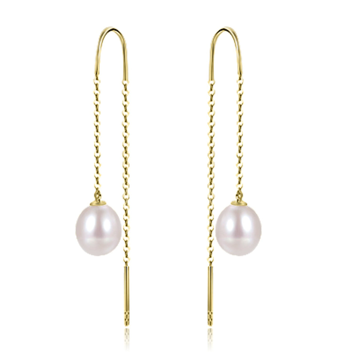 9ct YG Earrings threader with 8-8.5mm drop freshwater pearl