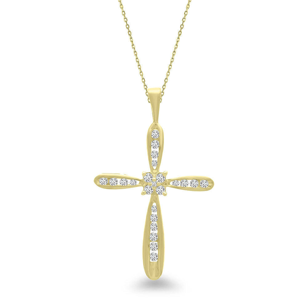 9K/18K Yellow Gold Diamond Cross Pendant
