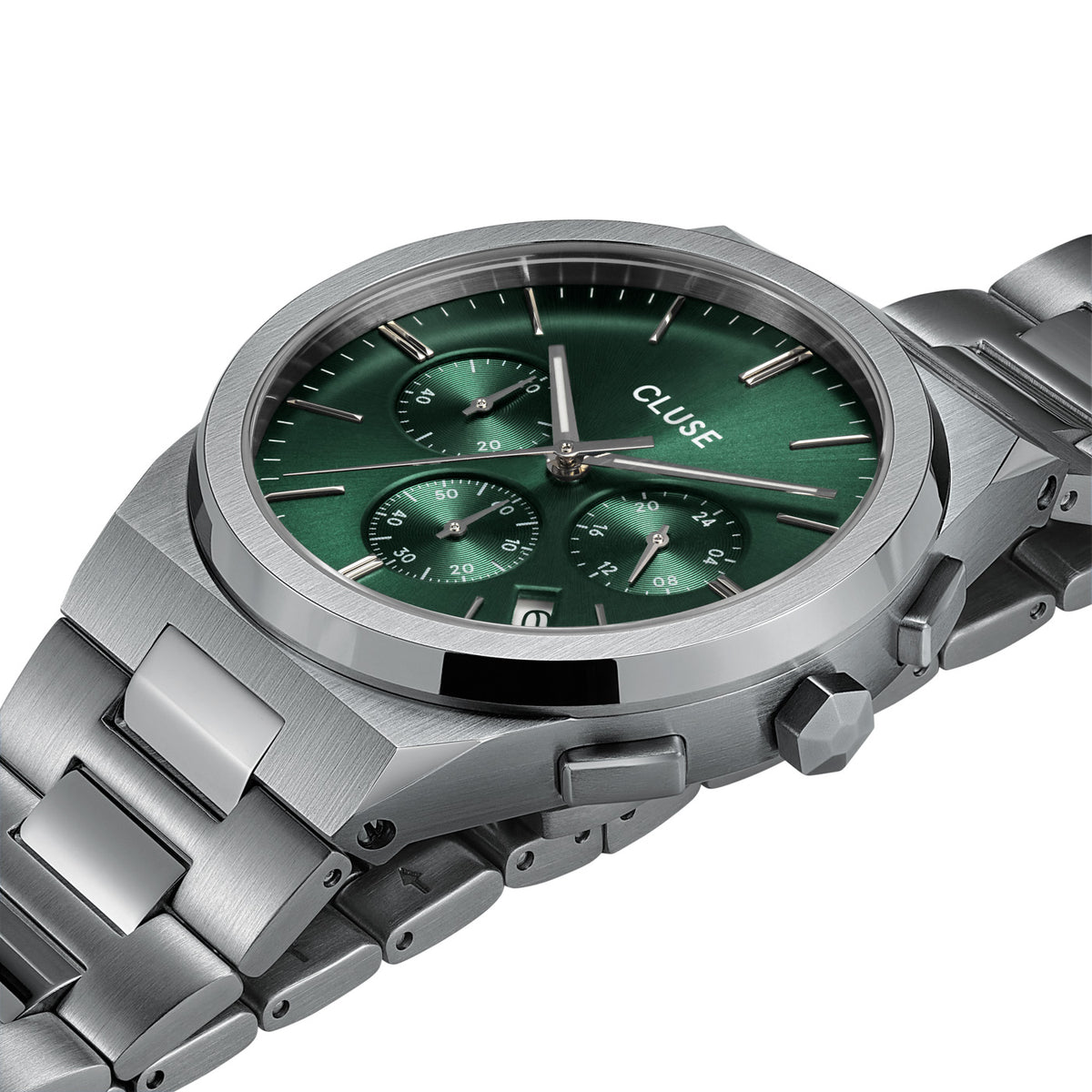CLUSE Vigoureux Chronograph Green/Silver Link CW20803