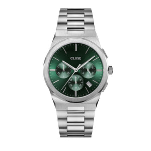 CLUSE Vigoureux Chronograph Green/Silver Link CW20803