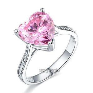 925 Sterling Silver Bridal Engagement Ring 3.5 Carat Heart Pink Created Zirconia Jewelry MXFR8216
