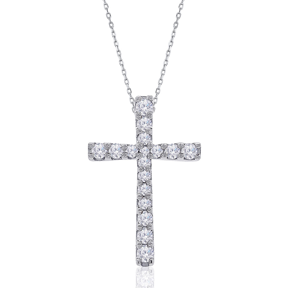 9K/18K White Gold 4 Claw Set Graduated Diamond Cross