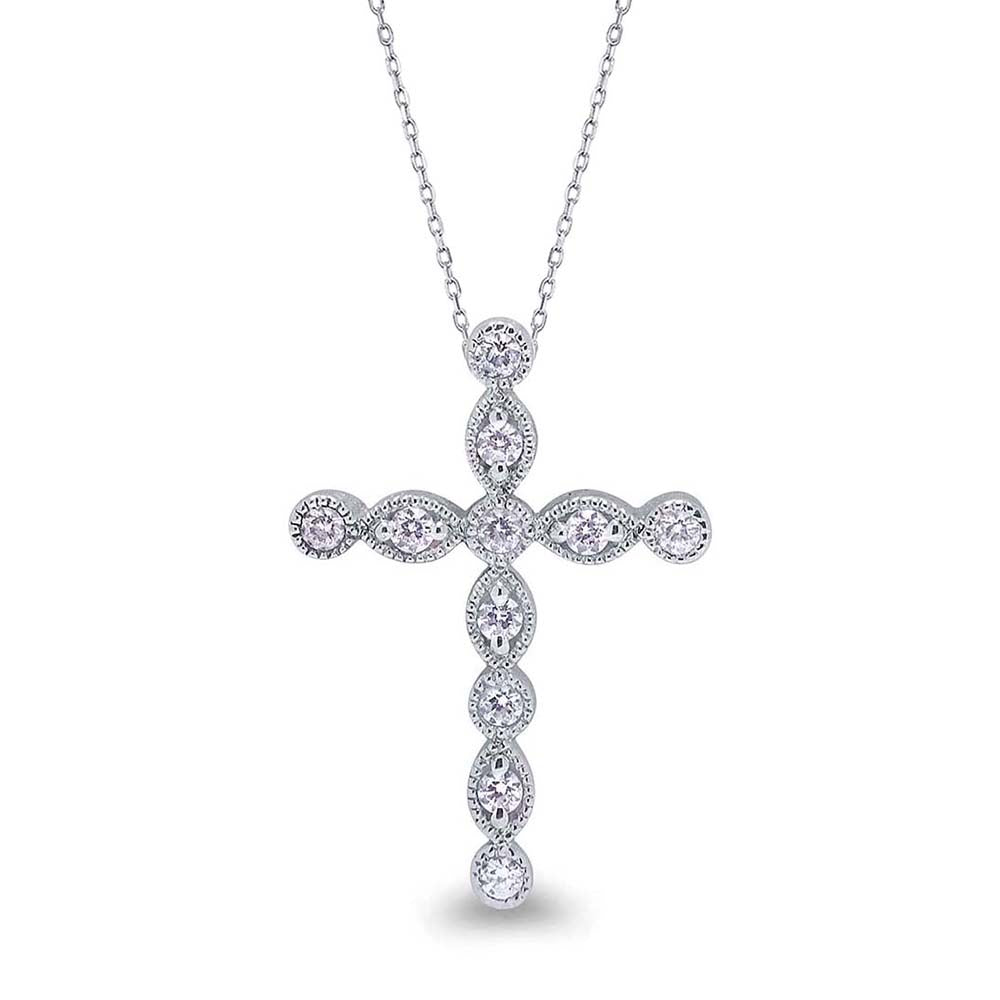 9K/18K White Gold Diamond Set Cross with Milgrain