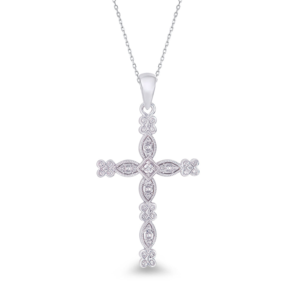 9K/18K White Gold Diamond Cross Pendant