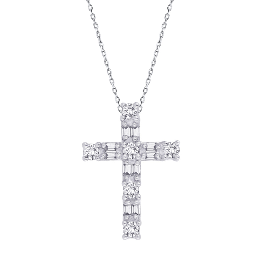 9K/18K White Gold Diamond Cross Pendant
