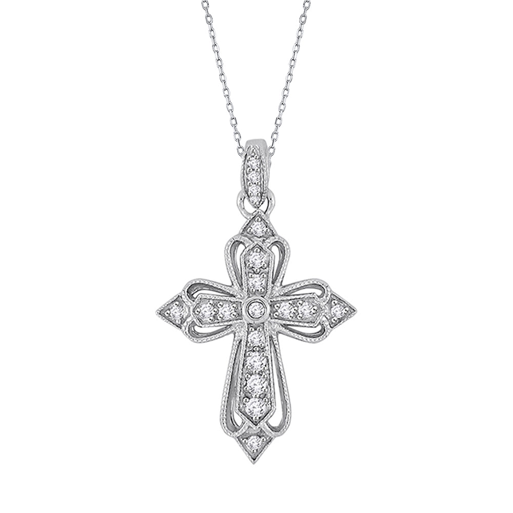 9K/18K White Gold Art Deco Diamond Cross Pendant