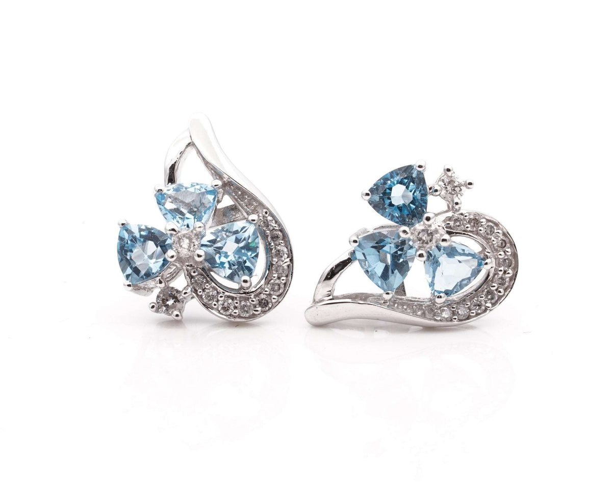 18CT White Gold Blue Topaz Diamond Earrings
