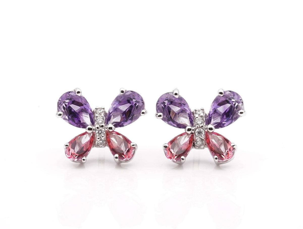 18CT White Gold Amethyst and Pink Gemstone Earrings