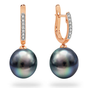 18K 10-11mm Black South Sea Pearl Drop Diamond Earrings