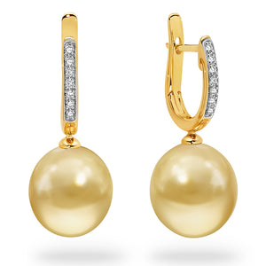 18k 10-11mm Gold South Sea Pearl Drop Earrings