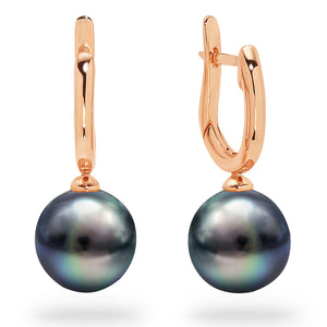 18k W/Y/R 9-10mm Black South Sea Pearl Drop Earrings