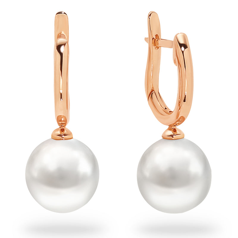 18k W/Y/R 9-10mm Sea Pearl Drop Earrings