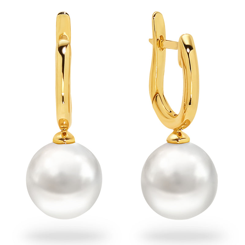 18k W/Y/R 9-10mm Sea Pearl Drop Earrings