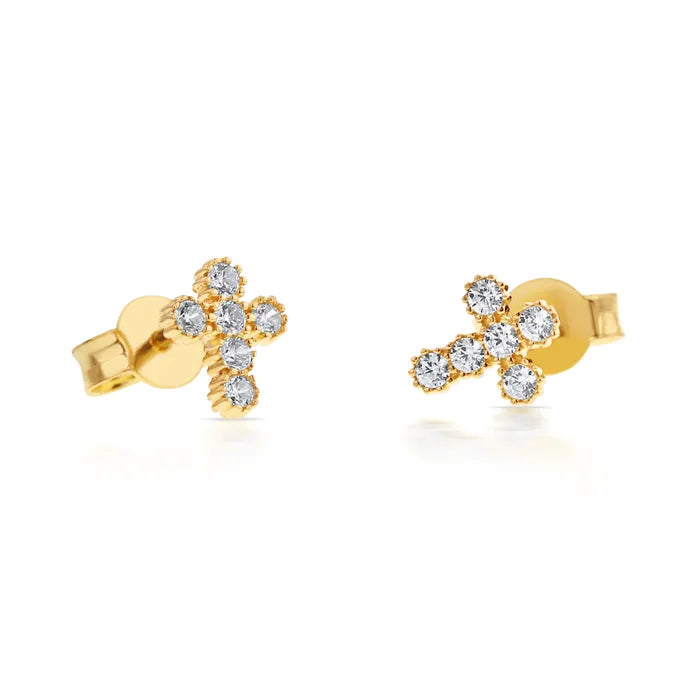 9KY CZ Mini Cross Earring Studs EAR744